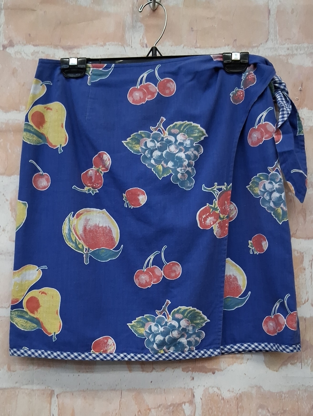 Blue Fruit-Print Wrap Skirt